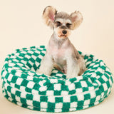 Checkered Plush Dog Bed (Green)
