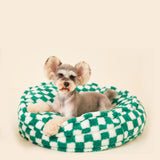 Checkered Plush Dog Bed (Green)